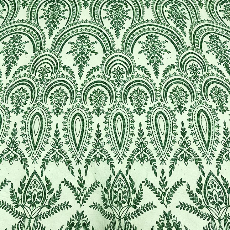 YX1608 Wholesale Sequin Embroidery Knit Lace Fabric Glitter Mesh Material for Chinese Bridal and Evening Dresses
