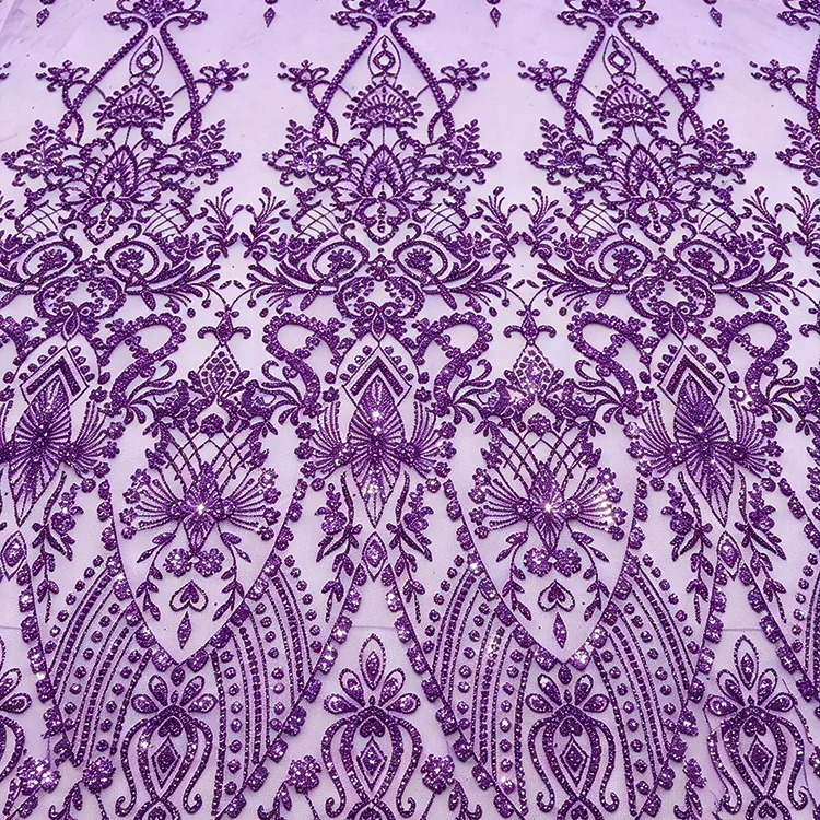 YX1609 New Arrival Baroque Sequin Lace Fabric Ornamental Glitter Embroidered Mesh for Evening Gown Dress