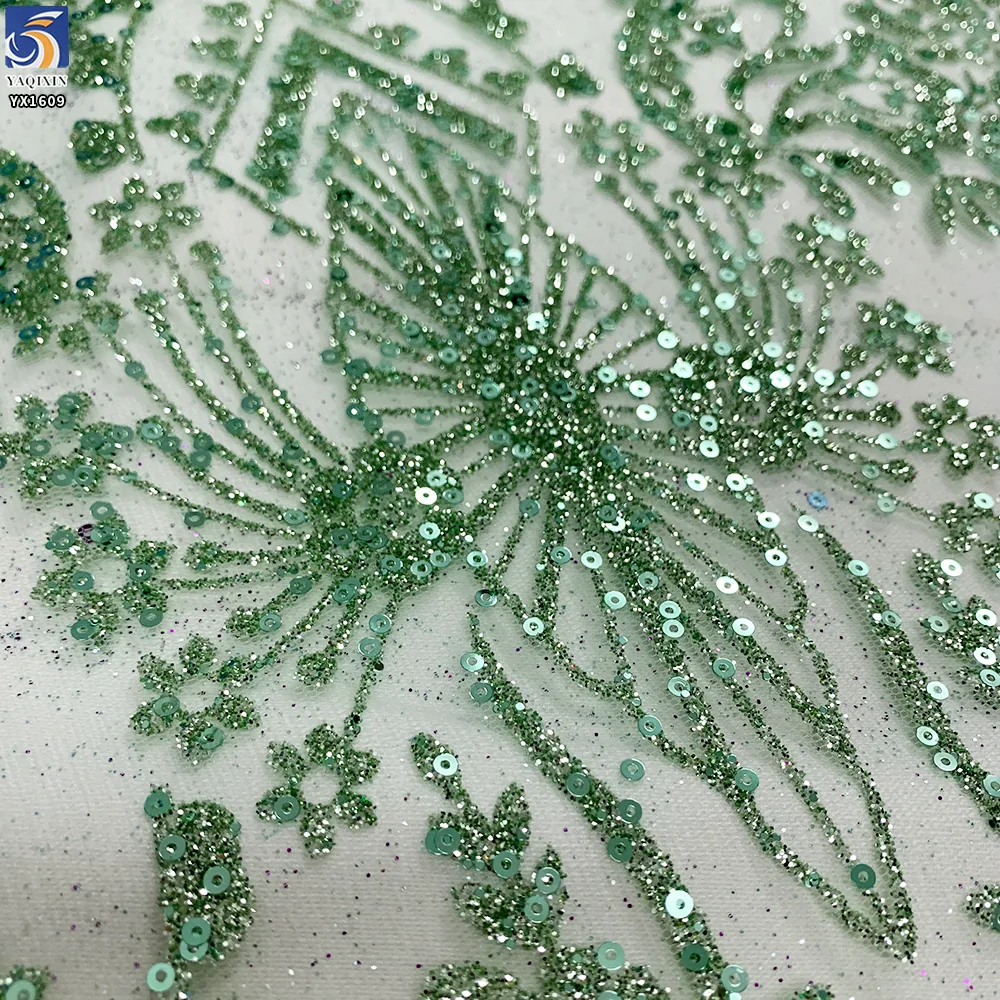 YX1609 New Arrival Baroque Sequin Lace Fabric Ornamental Glitter Embroidered Mesh for Evening Gown Dress