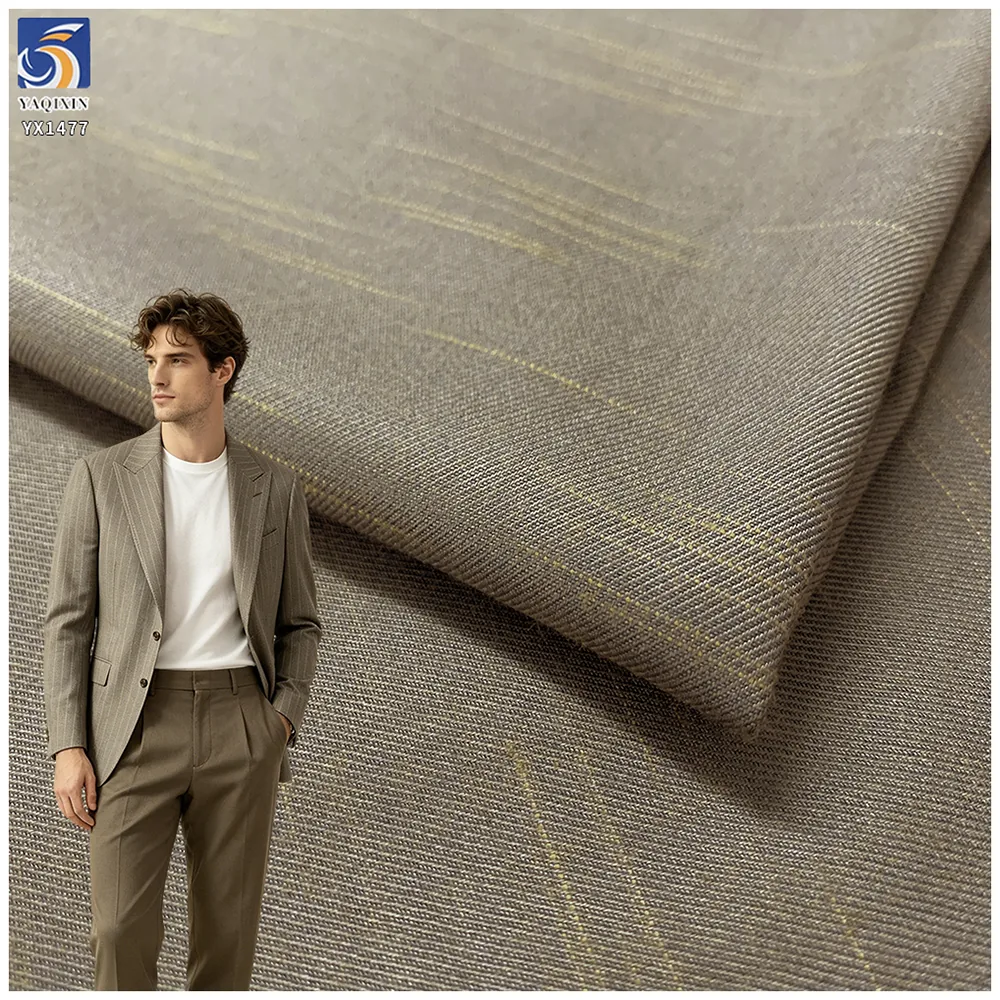 YX1477 Wholesale 350g/m² Textured Jacquard 65% Polyester 35% Rayon Striped Twill Suiting Fabric for Blazers Trousers