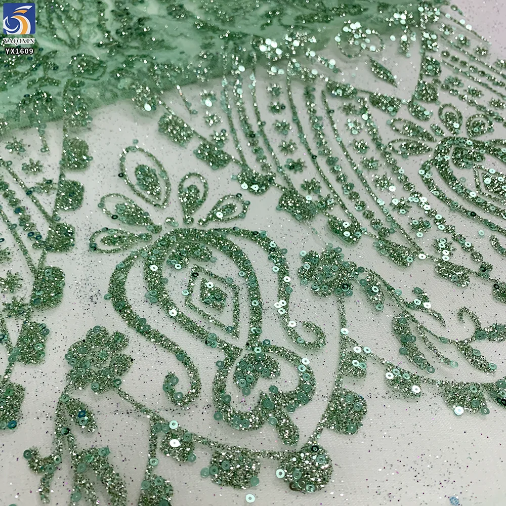 YX1609 New Arrival Baroque Sequin Lace Fabric Ornamental Glitter Embroidered Mesh for Evening Gown Dress