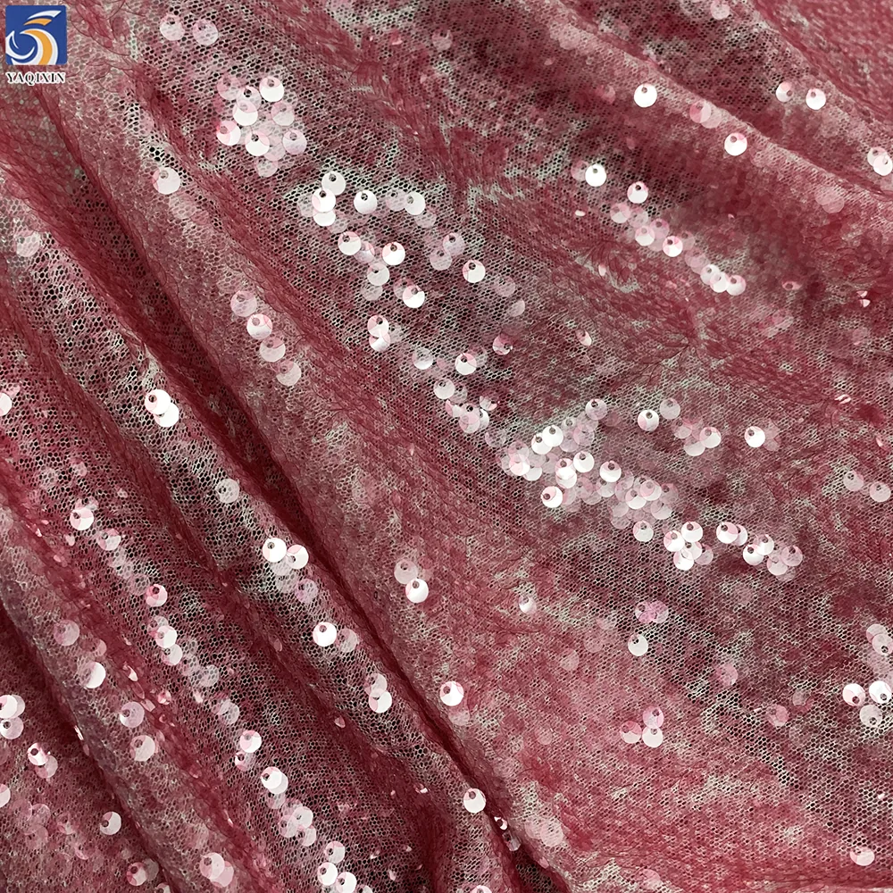 YX451 Catwalk Dress Thailand Sequin Embroidery Fabric 5mm Fish Scale Overlapping Transparent Full Sequin Fabric