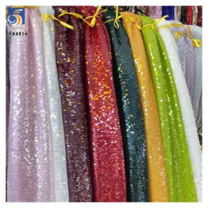 YX451 Catwalk Dress Thailand Sequin Embroidery Fabric 5mm Fish Scale Overlapping Transparent Full Sequin Fabric