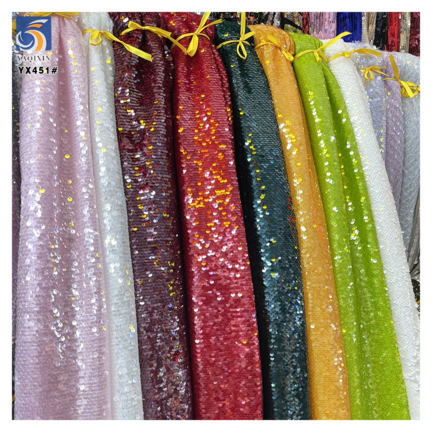 YX451 Catwalk Dress Thailand Sequin Embroidery Fabric 5mm Fish Scale Overlapping Transparent Full Sequin Fabric