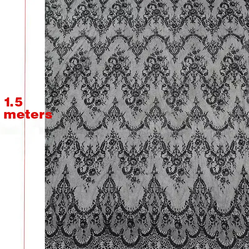 YX2643 3M*1.5M Hot Sale Wholesale Price Cheap Black Chantilly Lace Fabric Fashion Lace Dress Eyelash Lace Fabric