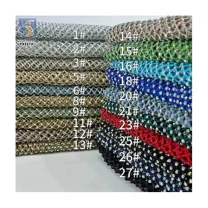 YX221 Wholesale 130gsm Polyester Net Mesh Glitter 3D Rhinestone Fabric