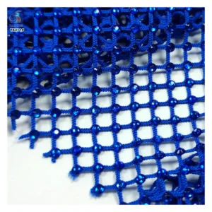 YX221 Wholesale 130gsm Polyester Net Mesh Glitter 3D Rhinestone Fabric