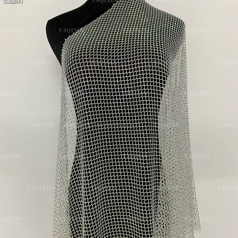 YX1194 2026 New Hot 3D Colored Brilliant Diamonds Stones Stretch Net Mesh Fabric Wholesale by Roll for Dance Skirt
