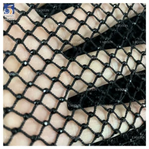YX1194 2026 New Hot 3D Colored Brilliant Diamonds Stones Stretch Net Mesh Fabric Wholesale by Roll for Dance Skirt