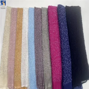 YX1535 Custom Heavy 3D Pearl Beaded Sequin Mesh Lace Fabric 400gsm Decorative Tulle Material for Bridal Wedding Dresses
