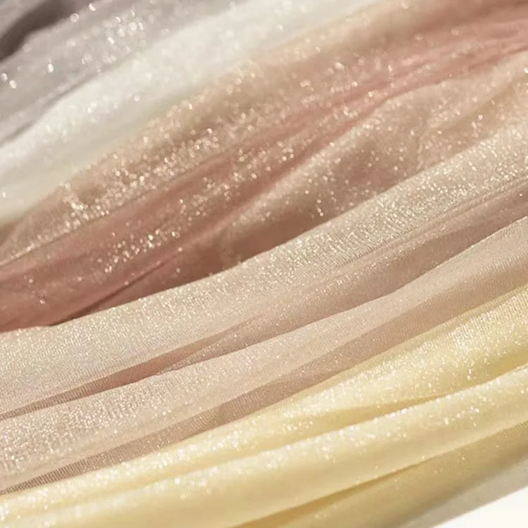 YX848 60gsm 85% Nylon 15% Spandex Mesh Fabric Nude Illusion Tulle Elastic Glitter Silk Soft High Stretch Mesh Tulle Fabric