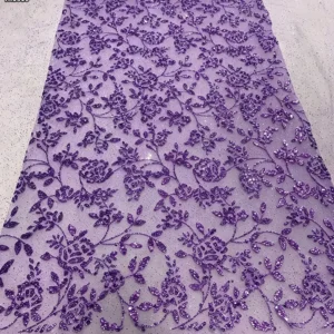 YX1610 Light Blue Floral Vine Sequin Lace Fabric Glitter Embroidered Mesh for Bridal Gown Evening Dress