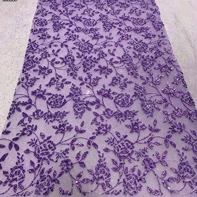 YX1610 Light Blue Floral Vine Sequin Lace Fabric Glitter Embroidered Mesh for Bridal Gown Evening Dress