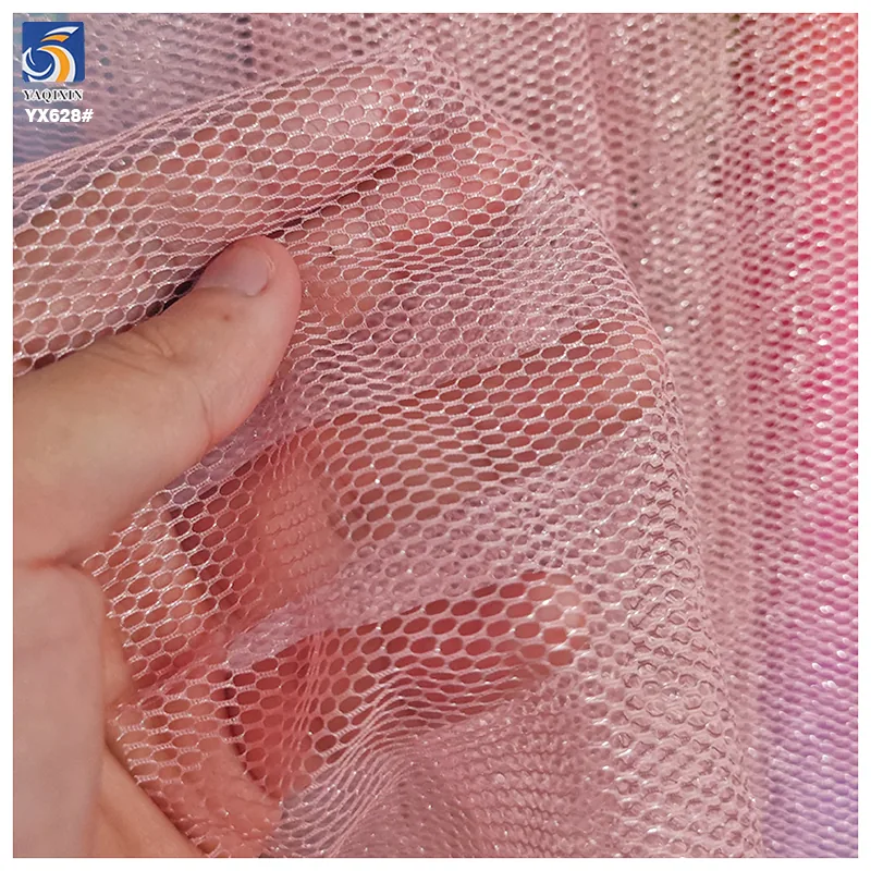 YX628 Good Quality 100% Polyester Knitted Glossy Hexagonal Mesh Fabric for Bags Headwear