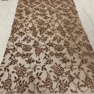 YX1610 Light Blue Floral Vine Sequin Lace Fabric Glitter Embroidered Mesh for Bridal Gown Evening Dress