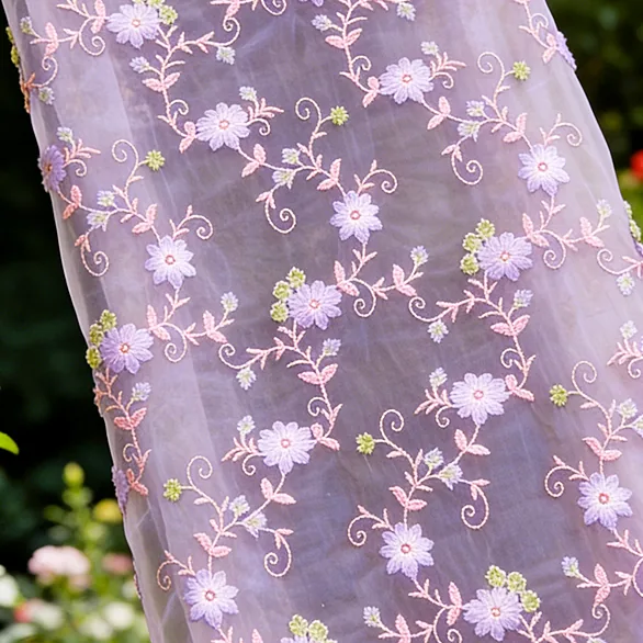 YX242 Multicolor Maple Leaf Custom 100% Polyester Tulle Floral Embroidered Net Fabric Wholesale