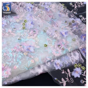 YX242 Multicolor Maple Leaf Custom 100% Polyester Tulle Floral Embroidered Net Fabric Wholesale