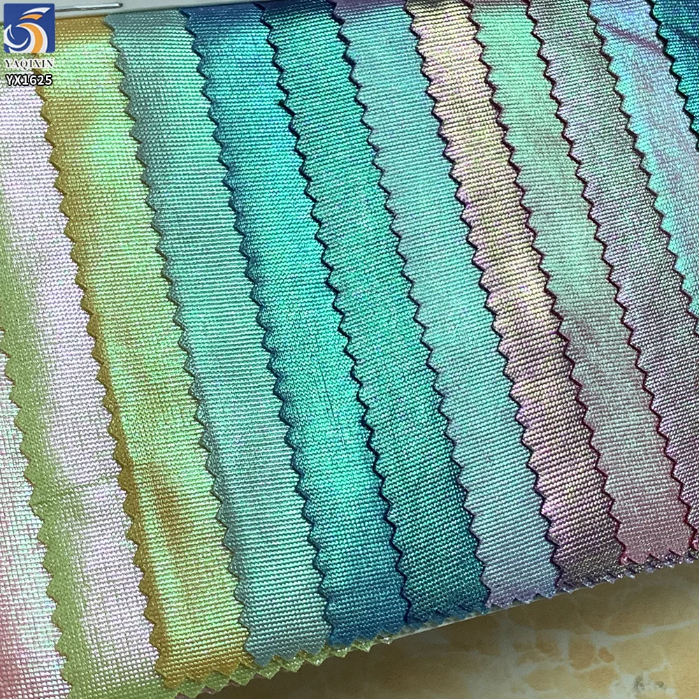 YX1625 Iridescent Foil Knit Stretch Fabric Holographic Knit Textile for Swimwear Leggings and Stagewear