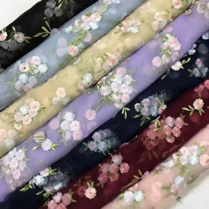 YX823 Ins Popular Spring and Summer Tulle Skirt Fabric Poly Florals Embroidered Mesh Fabric for Clothing Textile