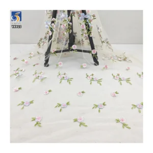 YX823 Ins Popular Spring and Summer Tulle Skirt Fabric Poly Florals Embroidered Mesh Fabric for Clothing Textile