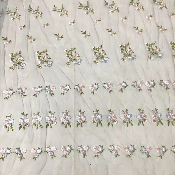 YX823 Ins Popular Spring and Summer Tulle Skirt Fabric Poly Florals Embroidered Mesh Fabric for Clothing Textile