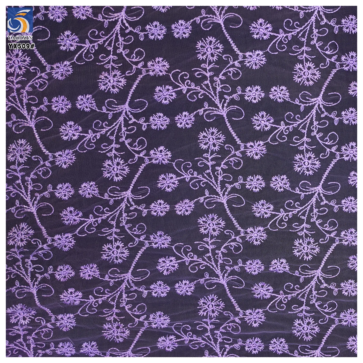 YX509 Chinese Designer 2025 Florals Soft Dark Purple Tulle Fabric for Catwalk Clothing Mesh Embroidery Fabric