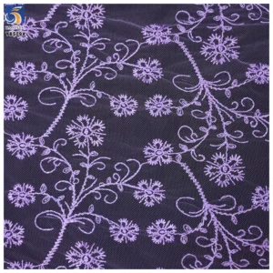 YX509 Chinese Designer 2025 Florals Soft Dark Purple Tulle Fabric for Catwalk Clothing Mesh Embroidery Fabric