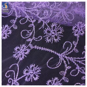 YX509 Chinese Designer 2025 Florals Soft Dark Purple Tulle Fabric for Catwalk Clothing Mesh Embroidery Fabric