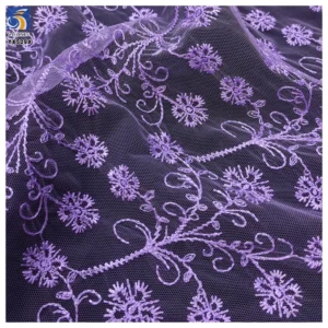 YX509 Chinese Designer 2025 Florals Soft Dark Purple Tulle Fabric for Catwalk Clothing Mesh Embroidery Fabric