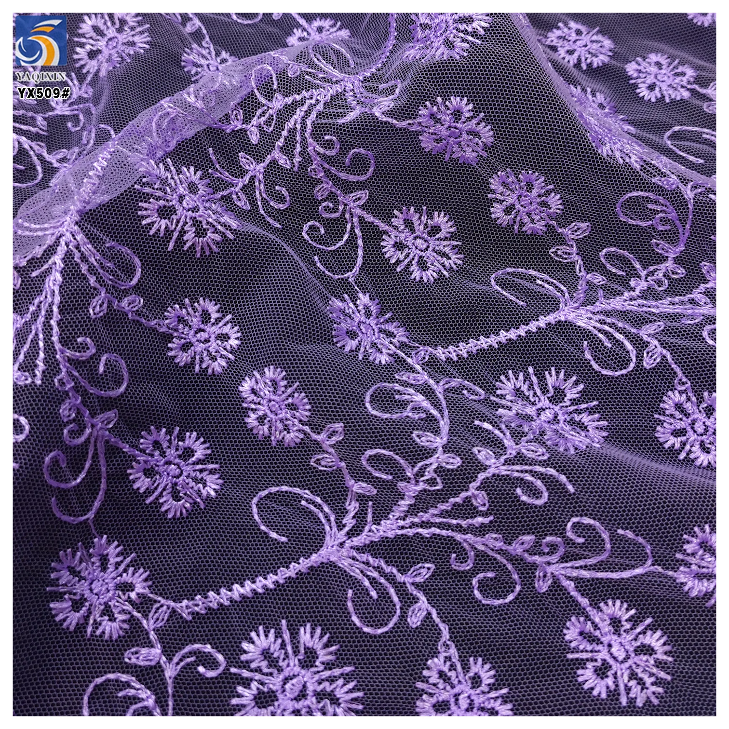 YX509 Chinese Designer 2025 Florals Soft Dark Purple Tulle Fabric for Catwalk Clothing Mesh Embroidery Fabric