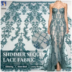 YX1611 Shimmer Sequin Lace Fabric Glitter Embroidered Mesh Knit Lace Fabric for Prom Bridal and Evening Dresses