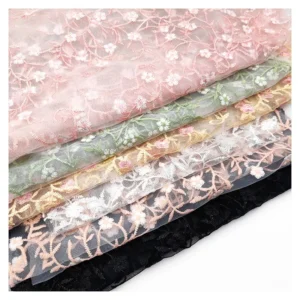 Indian Luxury Embroidered Floral Mesh Lace Fabric Tulle Embroidery Fabric for Women