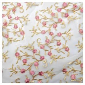 Indian Luxury Embroidered Floral Mesh Lace Fabric Tulle Embroidery Fabric for Women