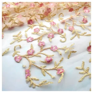 Indian Luxury Embroidered Floral Mesh Lace Fabric Tulle Embroidery Fabric for Women
