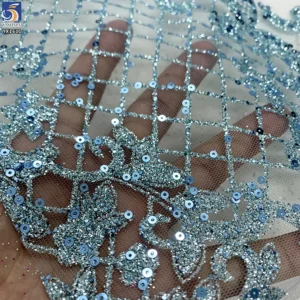 YX1611 Shimmer Sequin Lace Fabric Glitter Embroidered Mesh Knit Lace Fabric for Prom Bridal and Evening Dresses