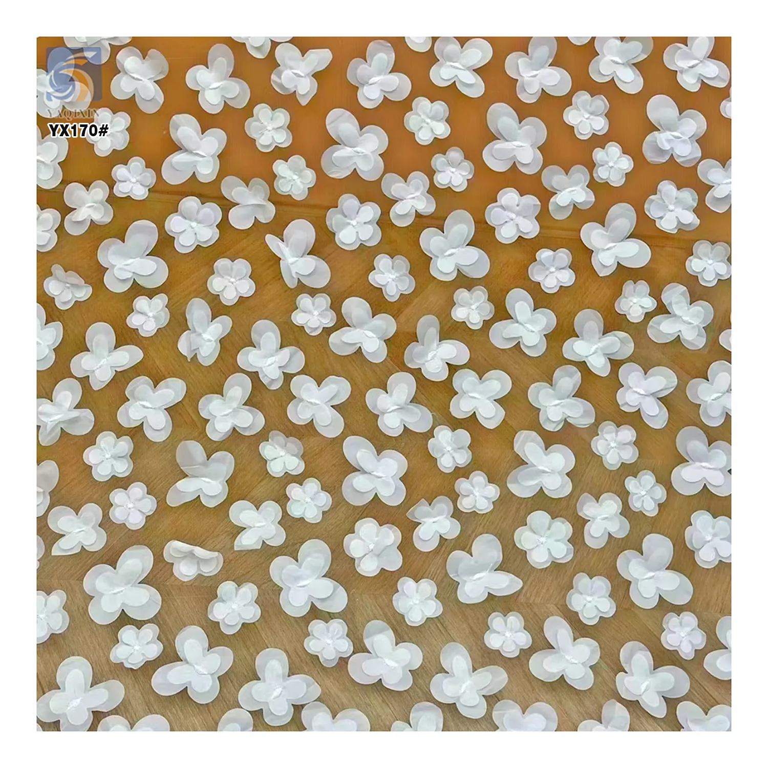 YX170 Competitive Price Flower Embroidery 3D Tulle Fabric Solid Polyester Double Layer 3D Flower Embroidery Fabric
