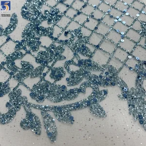 YX1611 Shimmer Sequin Lace Fabric Glitter Embroidered Mesh Knit Lace Fabric for Prom Bridal and Evening Dresses