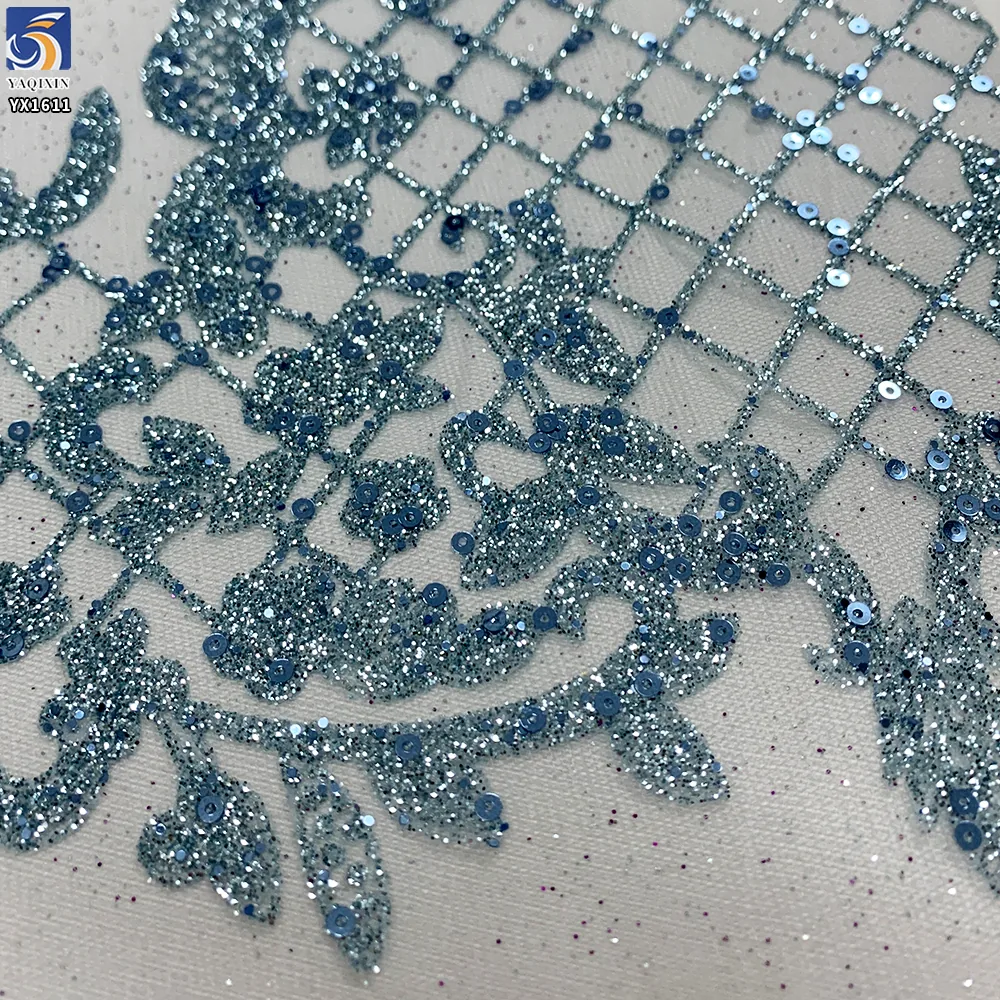 YX1611 Shimmer Sequin Lace Fabric Glitter Embroidered Mesh Knit Lace Fabric for Prom Bridal and Evening Dresses