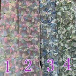 YX717 2025 Latest 3D Flowers Embroidery Fabric With Sequins Mesh Gradient Color Knitted Tricot Tulle Fabric for Skirts