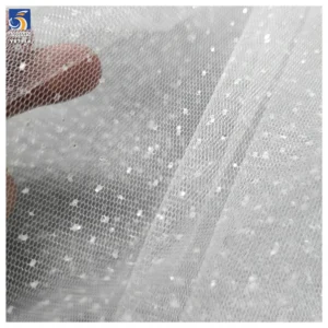 YX711 Pure White 40gsm Polyester Knitted Bridal Tulle Fabric Clear Sequins Glitter Mesh Fabric Soft Sparkle Glitter Effect