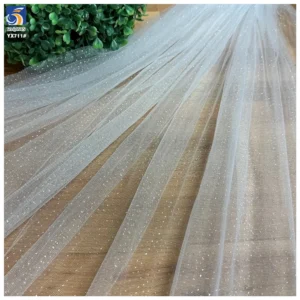 YX711 Pure White 40gsm Polyester Knitted Bridal Tulle Fabric Clear Sequins Glitter Mesh Fabric Soft Sparkle Glitter Effect
