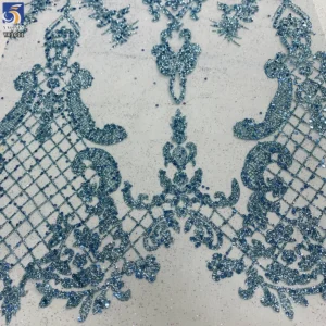 YX1611 Shimmer Sequin Lace Fabric Glitter Embroidered Mesh Knit Lace Fabric for Prom Bridal and Evening Dresses