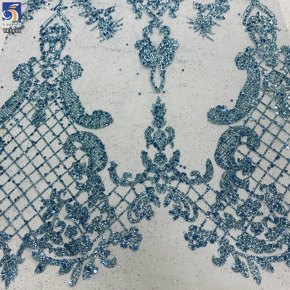 YX1611 Shimmer Sequin Lace Fabric Glitter Embroidered Mesh Knit Lace Fabric for Prom Bridal and Evening Dresses