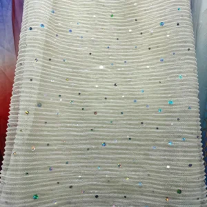 YX650 2025 Fashion Dance Skirt Fluffy Stretch Tulle Mesh Striped Pleated Fabric With Holographic Sparkle Sequins