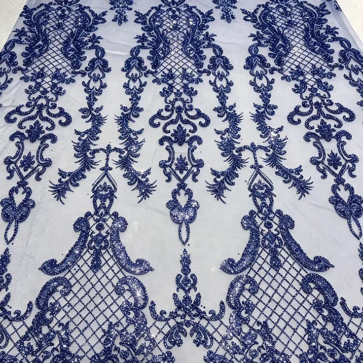 YX1611 Shimmer Sequin Lace Fabric Glitter Embroidered Mesh Knit Lace Fabric for Prom Bridal and Evening Dresses