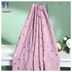 YX457 New Arrivals Polyester Spandex Colorful Butterfly Foil Printed 100D Four-Way Stretch Fabric for Background Toy