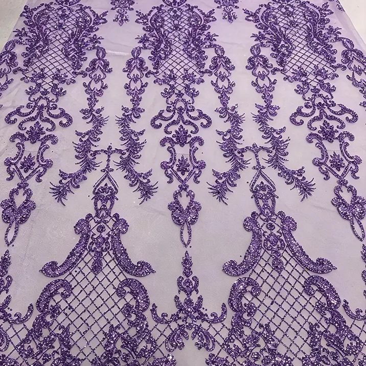 YX1611 Shimmer Sequin Lace Fabric Glitter Embroidered Mesh Knit Lace Fabric for Prom Bridal and Evening Dresses