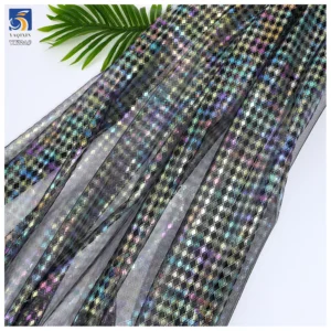 YX721 0.5 CM Plaid Printed Hot Film Tulle Fabric Lattice Stage Costume Mesh Plaid Fabric Printing Girls' Dresses Garments