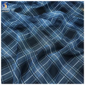 YX755 Casual Skirt Dark Blue Gradient Digital Printed Plaid Tulle Fabric 100% Polyester Soft Checked Tulle Mesh Fabric
