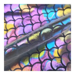 Colorful Fish Scale Laser Holographic Fabric Tulle Printed Mesh Fabric Wedding Dancewear Fabric